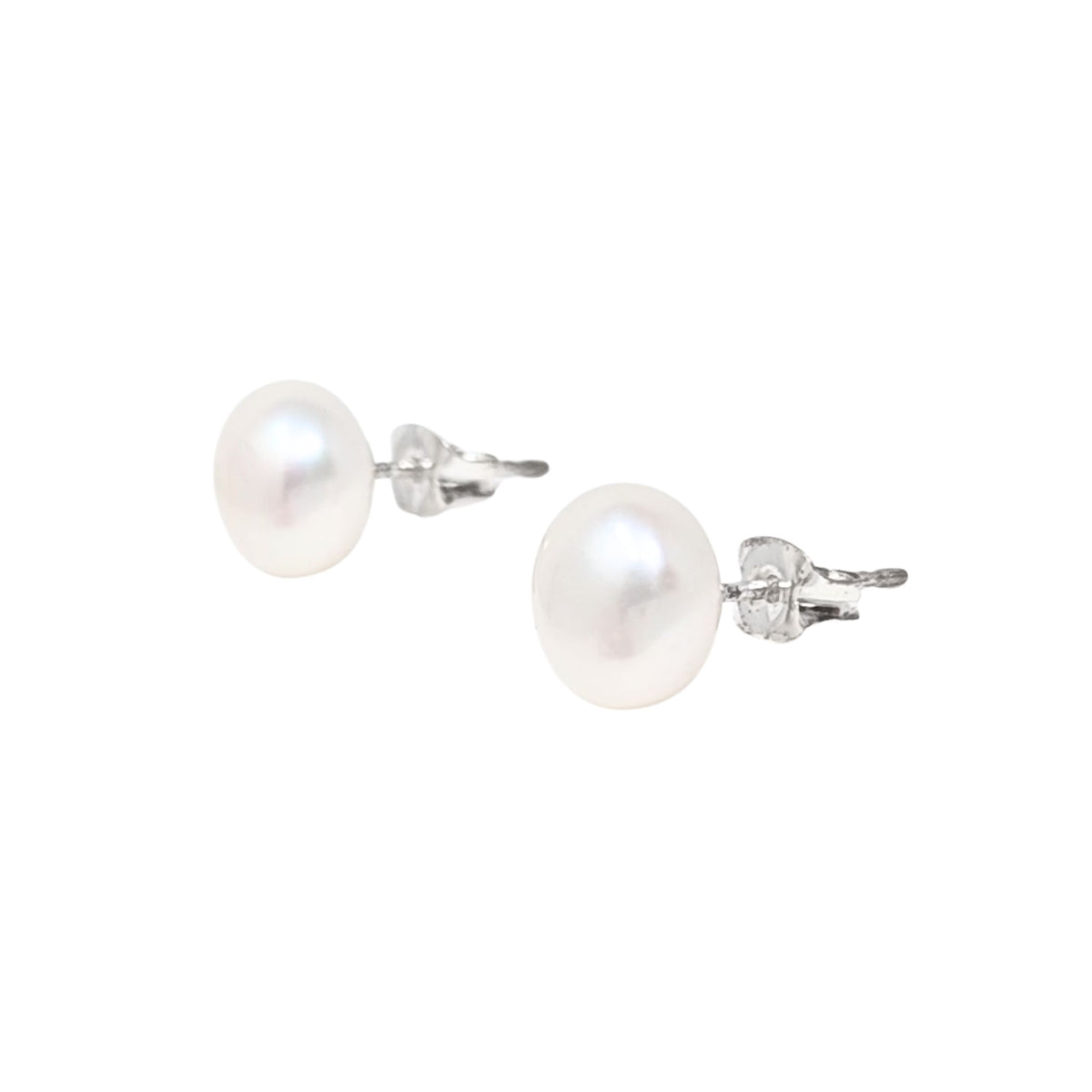 Sterling 8mm Button Pearl Stud Earrings
