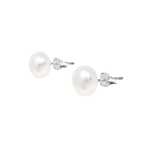 Sterling 8mm Button Pearl Stud Earrings
