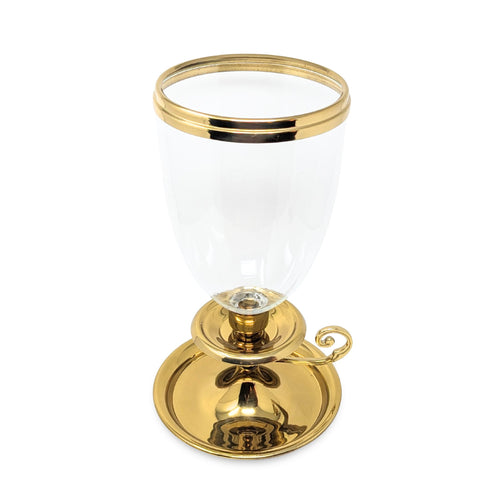 Virginia Metalcrafters Brass Saucer Nightstick with Hurricane Globe, #3105/3008