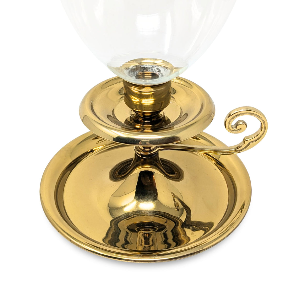 Virginia Metalcrafters Brass Saucer Nightstick with Hurricane Globe, #3105/3008