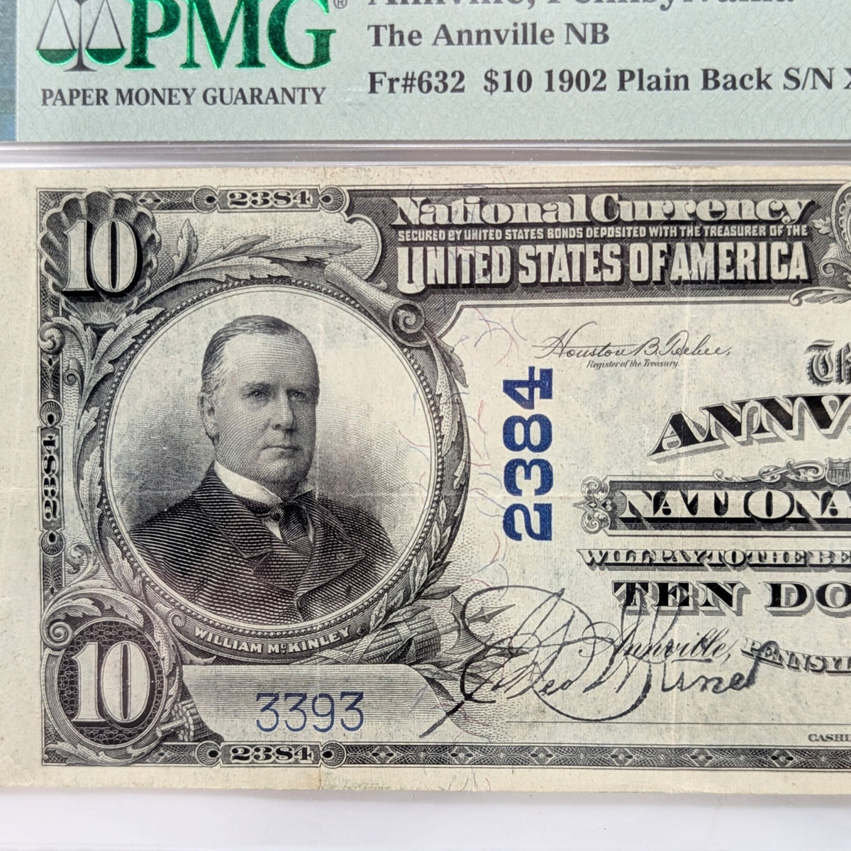 1902 $10 Annville PA National Bank Note Plain Back