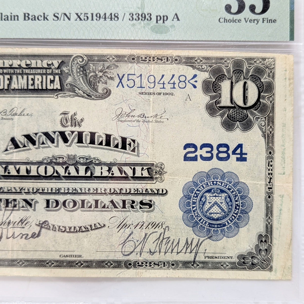 1902 $10 Annville PA National Bank Note Plain Back