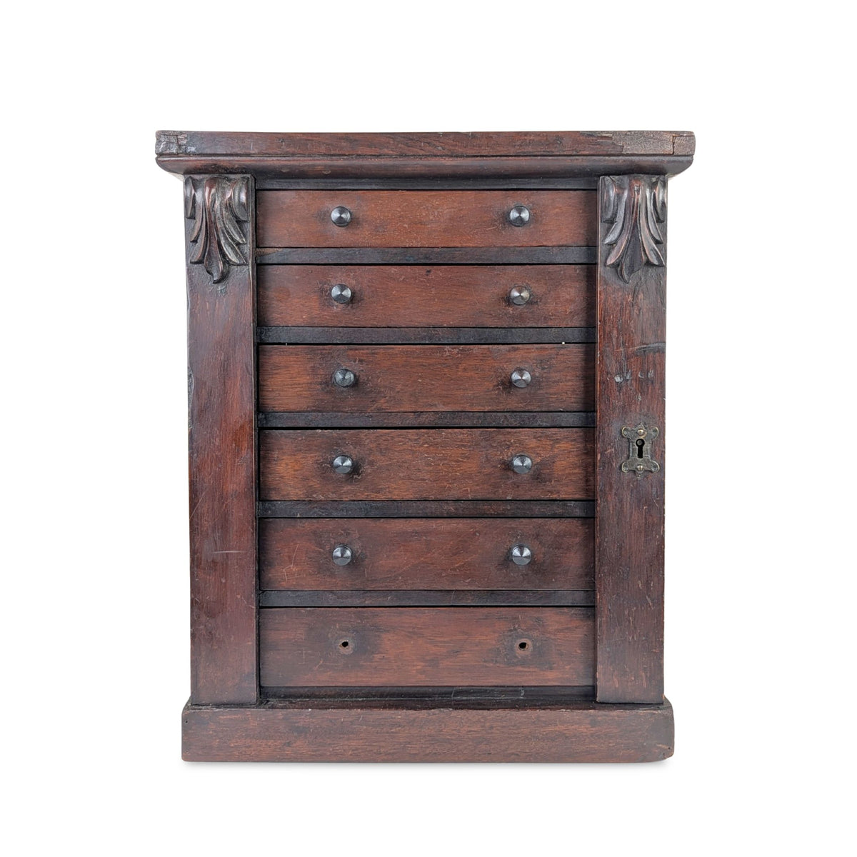Antique Walnut Salesman Sample Sidelock Chest of Drawers