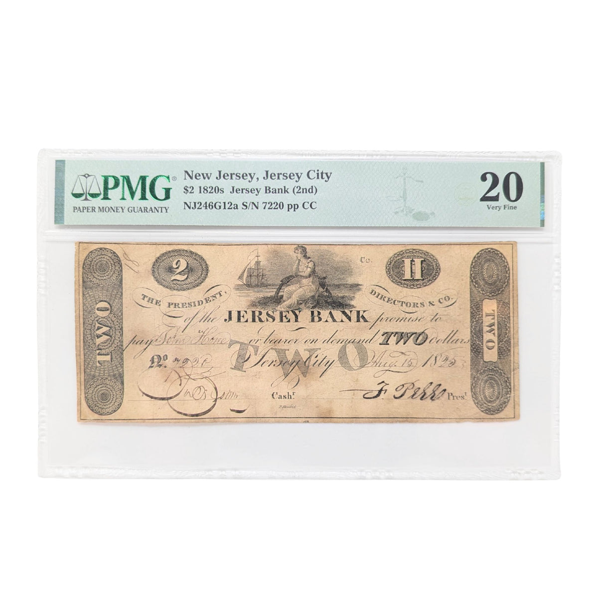 1825 $2 PMG VF20 Top Pop New Jersey Bank Obsolete Currency Note