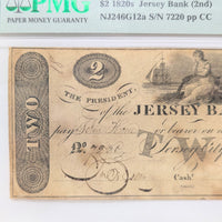 1825 $2 PMG VF20 Top Pop New Jersey Bank Obsolete Currency Note