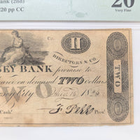 1825 $2 PMG VF20 Top Pop New Jersey Bank Obsolete Currency Note
