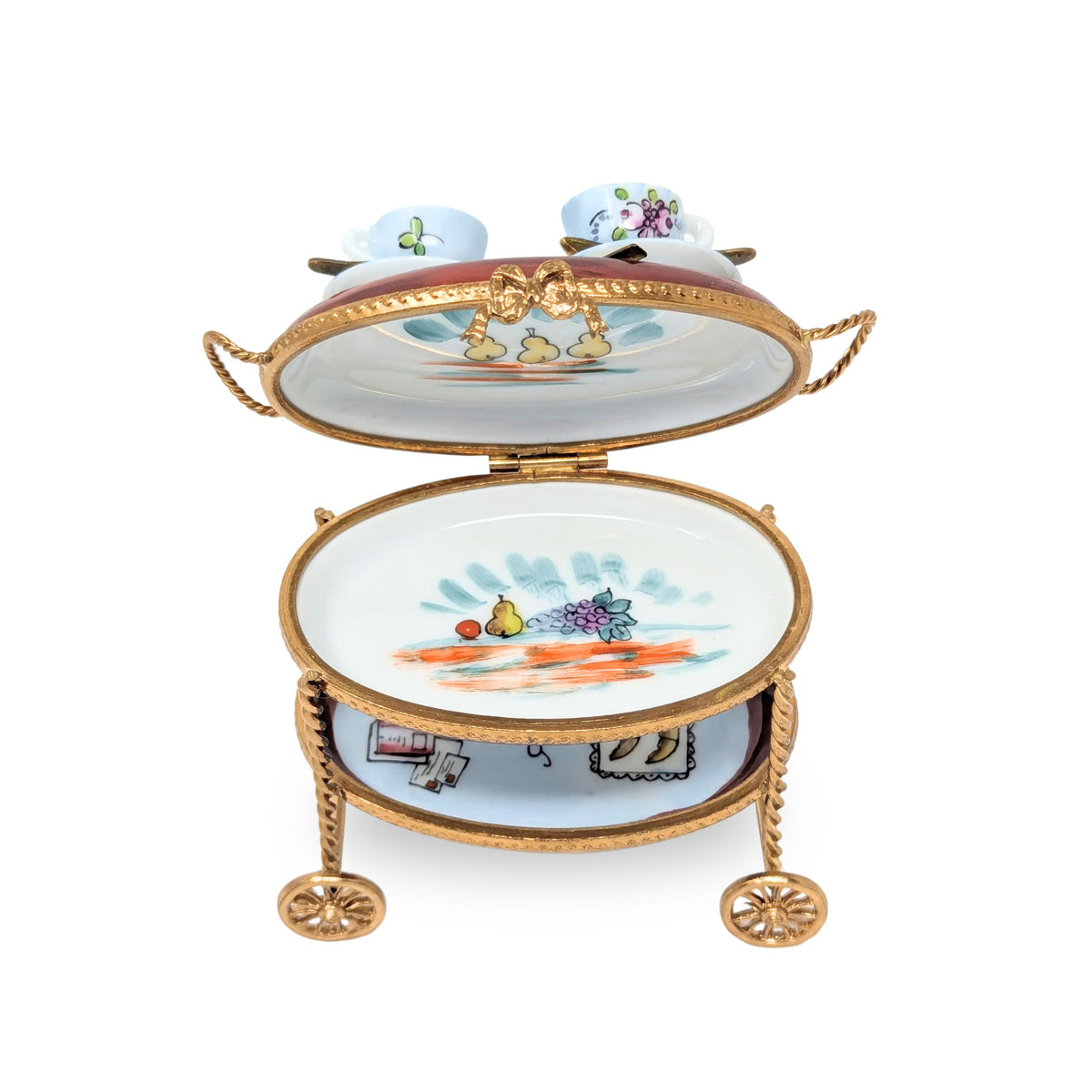 Limoges La Gloriette Breakfast for Two Cart Trinket Box