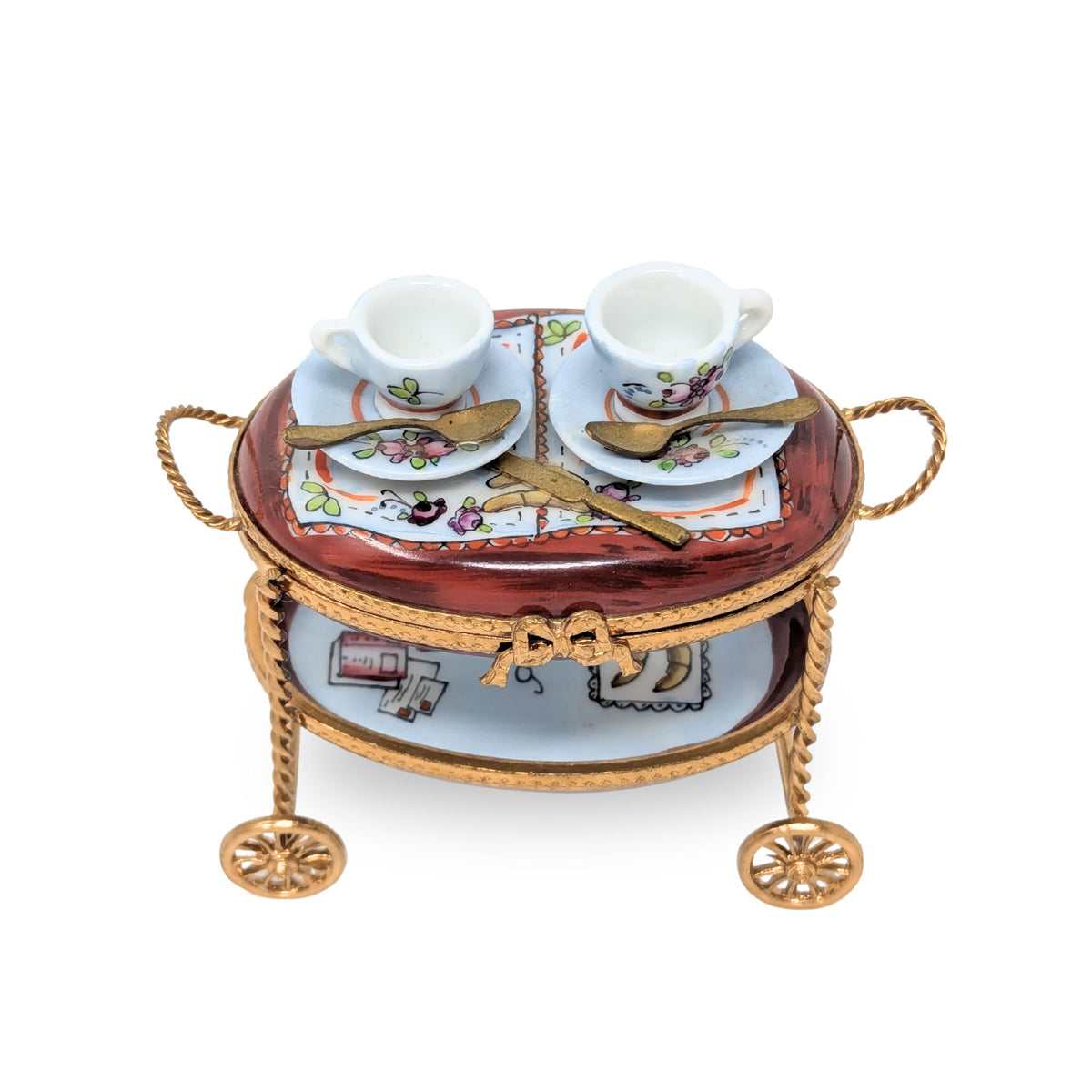 Limoges La Gloriette Breakfast for Two Cart Trinket Box