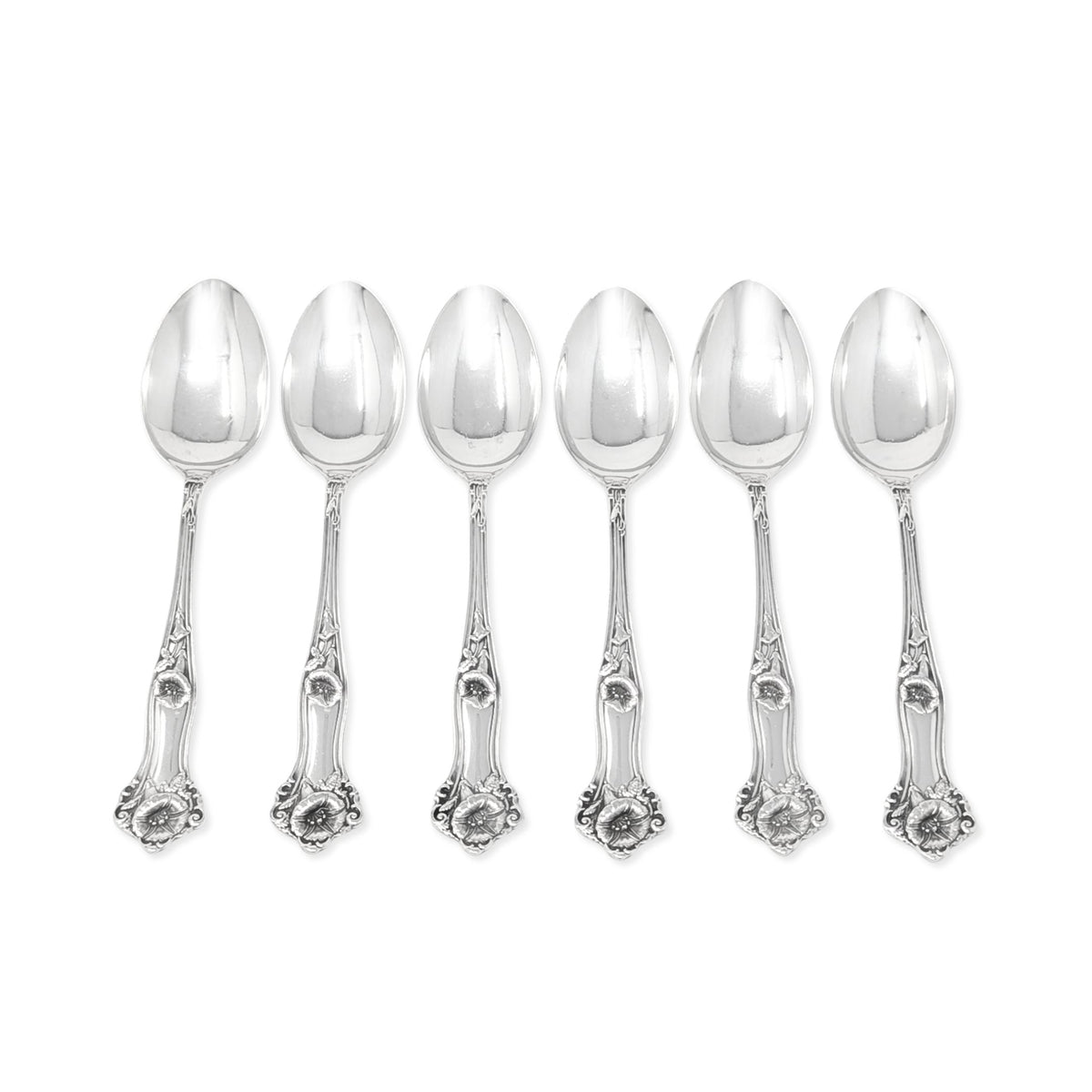 Alvin Morning Glory Sterling 5 1/4" Five O’Clock Teaspoons (6)