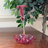 Victorian Cranberry Art Glass Trumpet Epergne