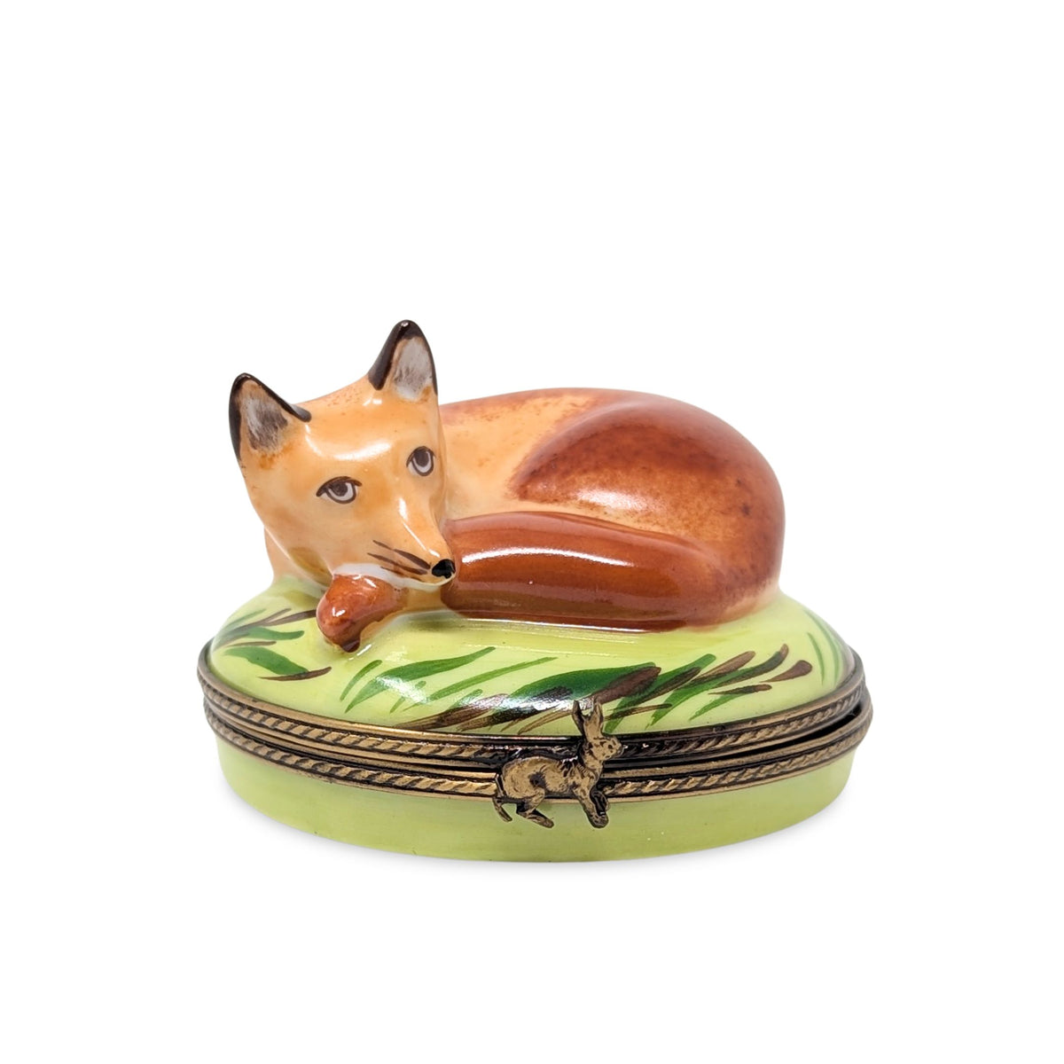 Limoges Porcelain Sleeping Fox Trinket Box