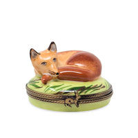 Limoges Porcelain Sleeping Fox Trinket Box