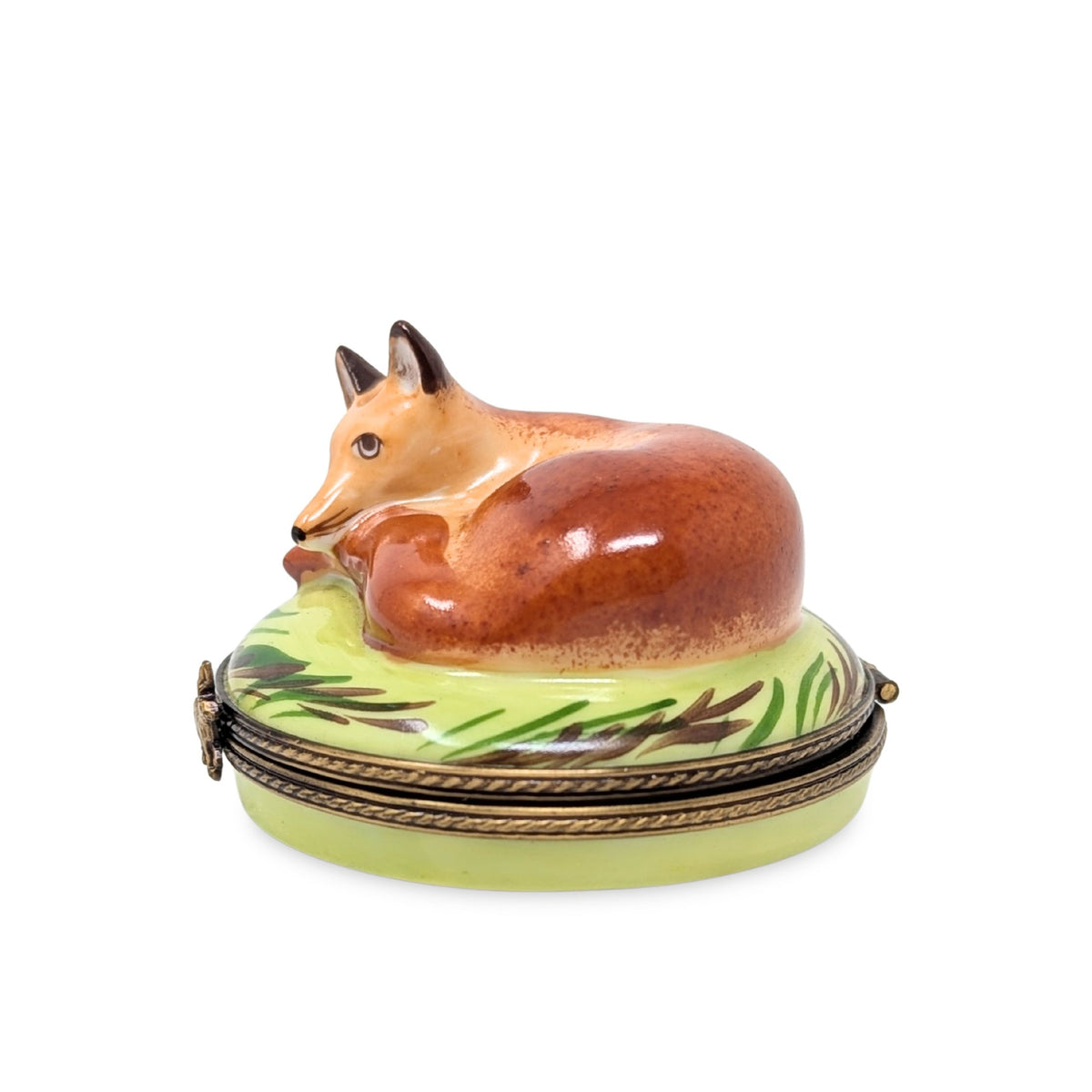Limoges Porcelain Sleeping Fox Trinket Box