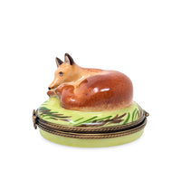 Limoges Porcelain Sleeping Fox Trinket Box