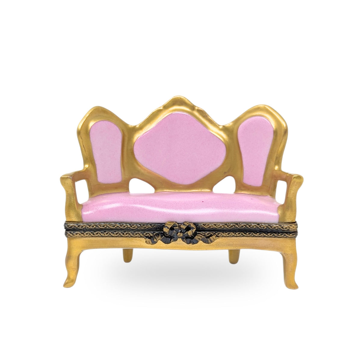 Limoges Porcelain Gold-Framed Pink Settee Trinket Box