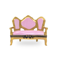 Limoges Porcelain Gold-Framed Pink Settee Trinket Box