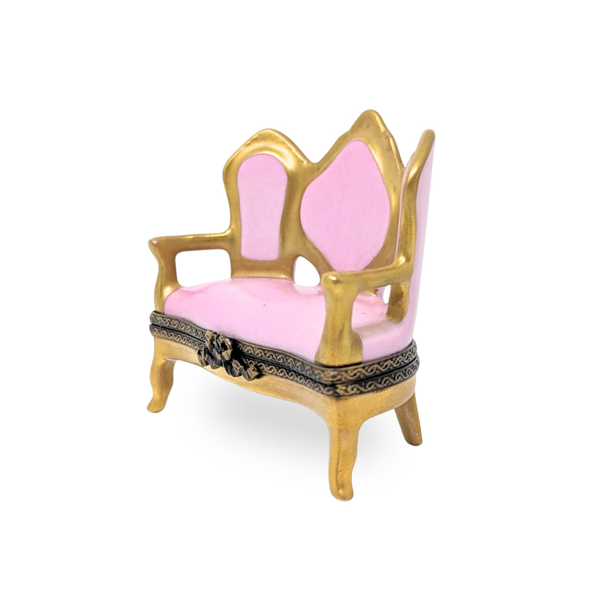 Limoges Porcelain Gold-Framed Pink Settee Trinket Box