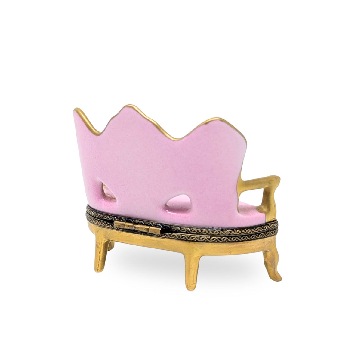 Limoges Porcelain Gold-Framed Pink Settee Trinket Box