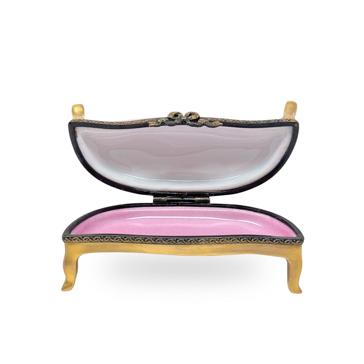 Limoges Porcelain Gold-Framed Pink Settee Trinket Box