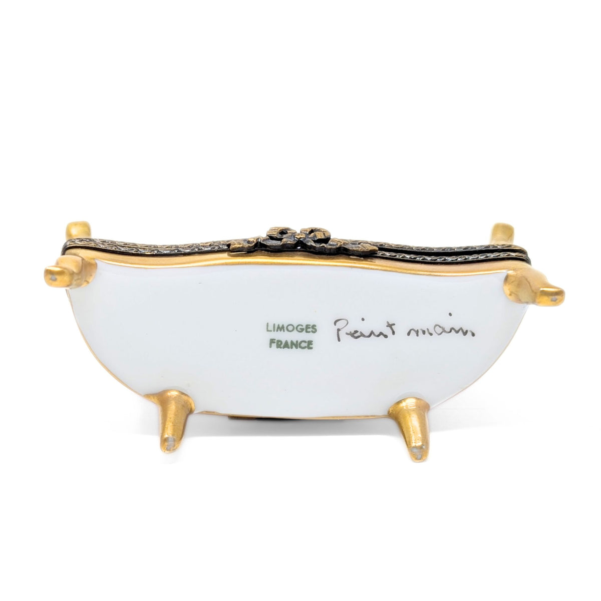 Limoges Porcelain Gold-Framed Pink Settee Trinket Box