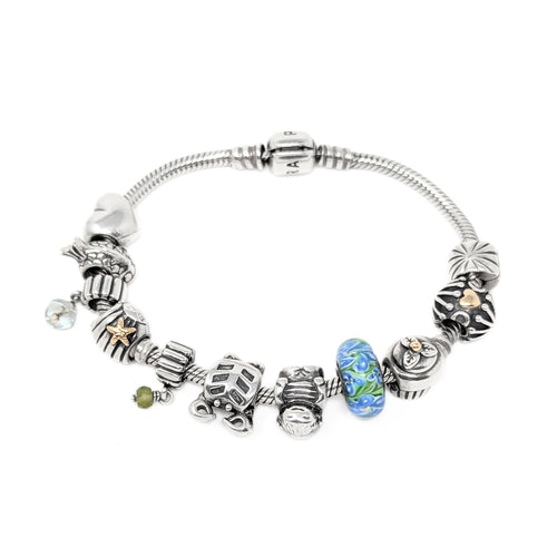 Pandora Sterling Silver Charm Bracelet With (11) Charms - Includes 14K Details