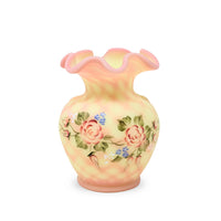 Fenton 4" Burmese Diamond Optic Rose Trellis Vase