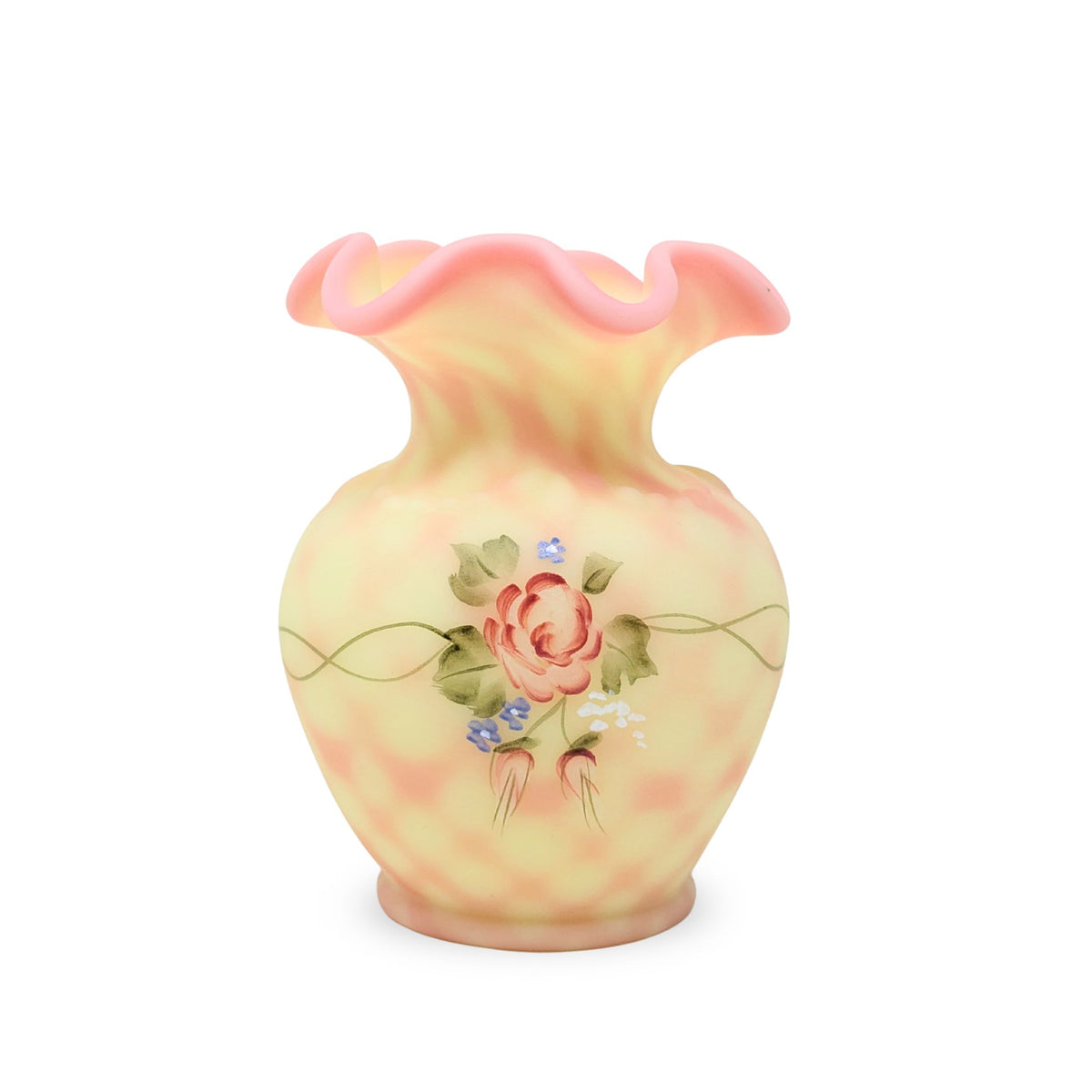 Fenton 4" Burmese Diamond Optic Rose Trellis Vase
