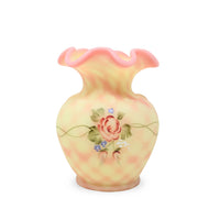 Fenton 4" Burmese Diamond Optic Rose Trellis Vase