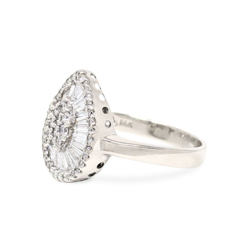 13K White Gold Diamond Pear Cluster Cocktail Ring - Size 7