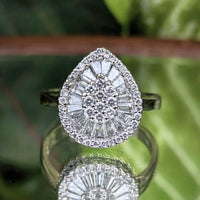 13K White Gold Diamond Pear Cluster Cocktail Ring - Size 7