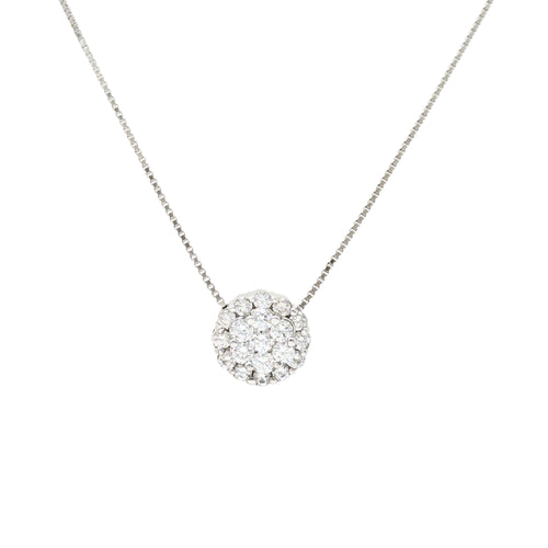13K White Gold 1.0tcw Diamond Cluster Sliding Pendant Necklace, 18"