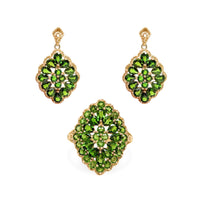 14K Gold Green Tourmaline Cluster Earrings & Ring Jewelry Set