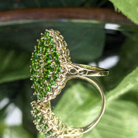14K Gold Green Tourmaline Cluster Earrings & Ring Jewelry Set