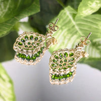 14K Gold Green Tourmaline Cluster Earrings & Ring Jewelry Set