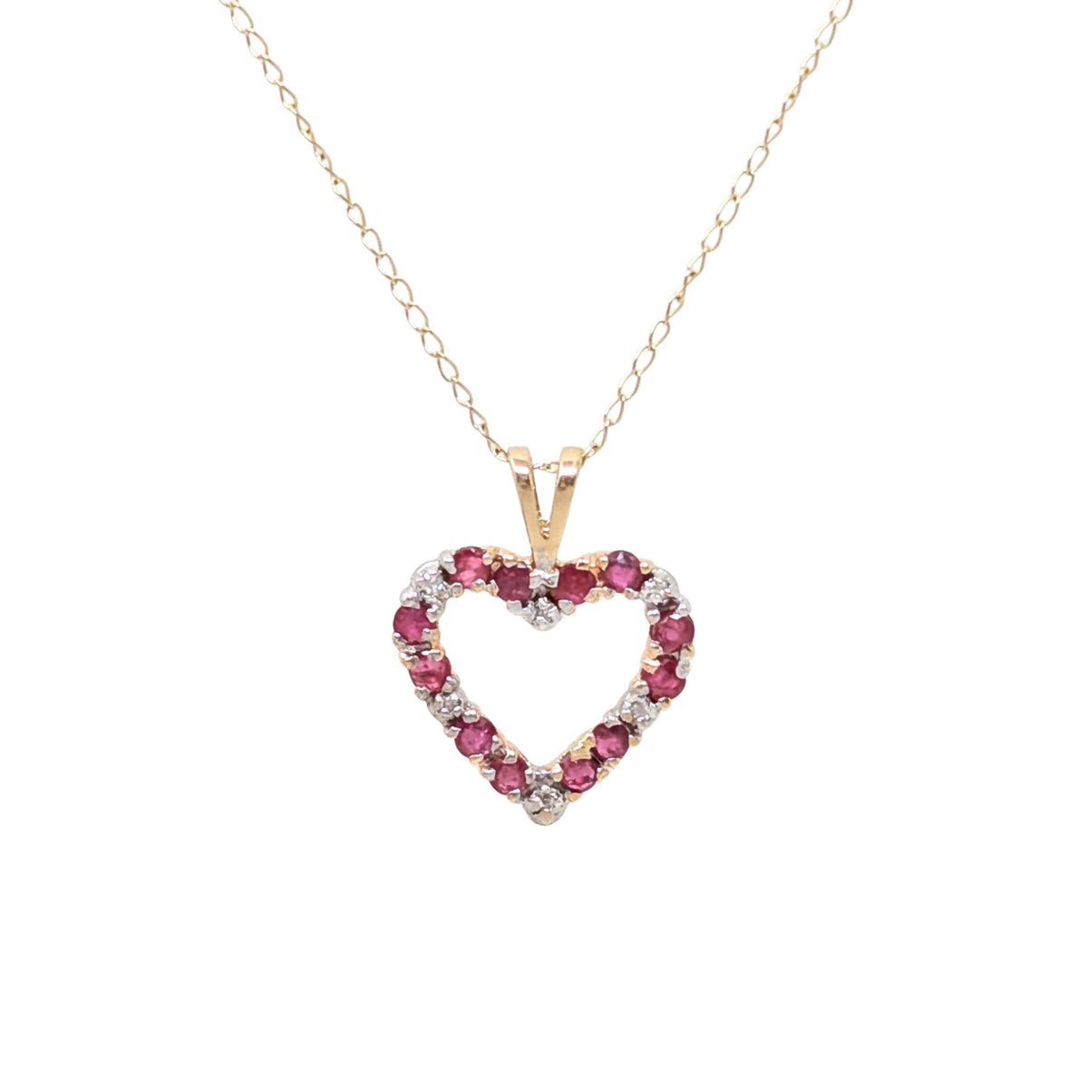 10K Gold Ruby & Diamond 16” Heart Pendant Necklace