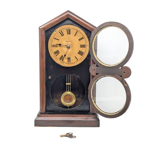 Ingraham Doric 8-Day Rosewood Mantel Clock