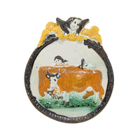 Antique Staffordshire Prattware Cow Plaque