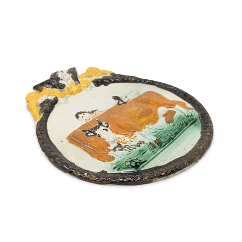 Antique Staffordshire Prattware Cow Plaque