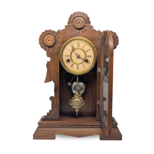 1885 Gilbert Edina Birdcage 8-Day Walnut Mantel Clock