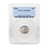 1918 PCGS MS65FB Mercury Dime