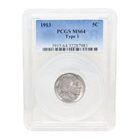 1913 PCGS MS64 Type 1 Buffalo Nickel