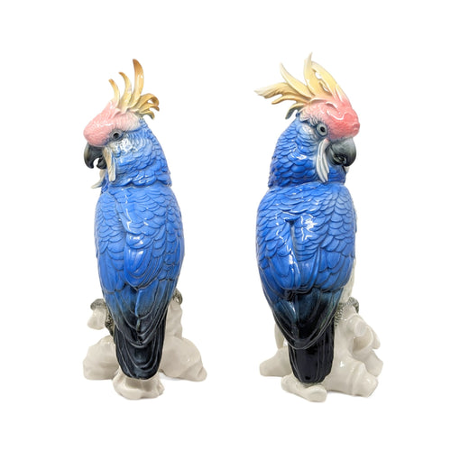 Karl Ens 1920’s Porcelain Cockatoo Parrot Figurines, 11" Tall