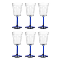 Community Crystal "Noblesse" Art Deco Water Goblets, Cobalt Stems (Set of 6)