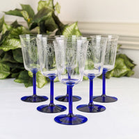 Community Crystal "Noblesse" Art Deco Water Goblets, Cobalt Stems (Set of 6)
