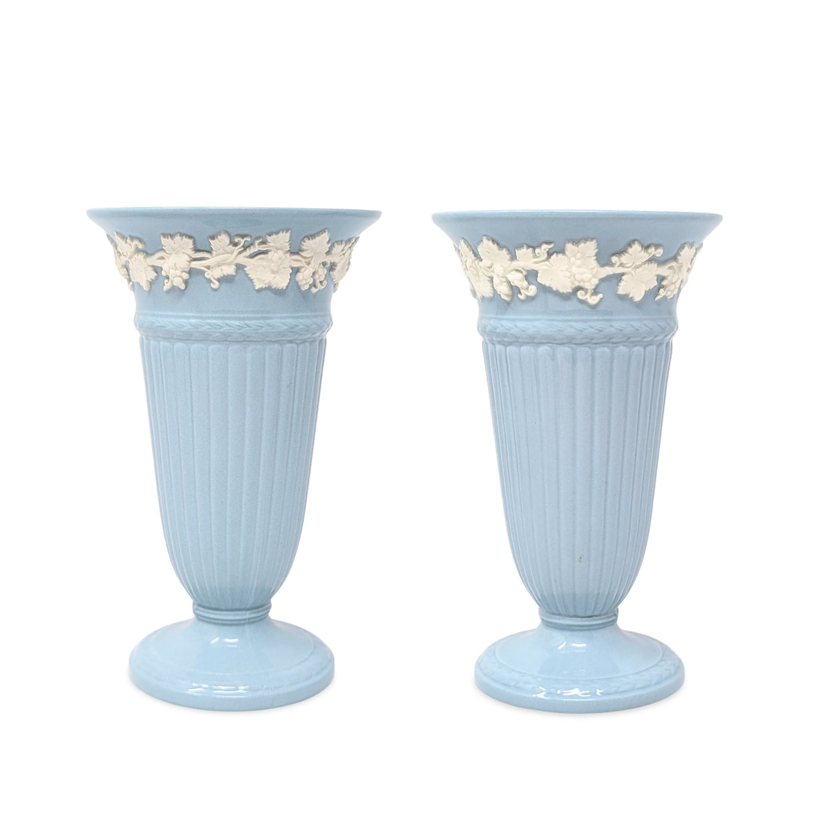 Wedgwood Queensware Cream on Lavender 6.5" Trumpet Vases (Pair)