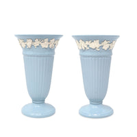 Wedgwood Queensware Cream on Lavender 6.5" Trumpet Vases (Pair)