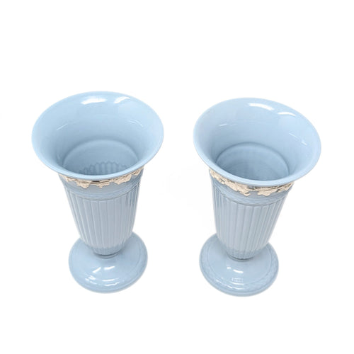 Wedgwood Queensware Cream on Lavender 6.5" Trumpet Vases (Pair)