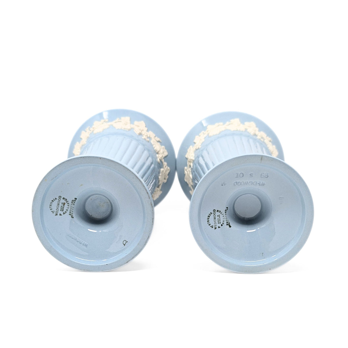 Wedgwood Queensware Cream on Lavender 6.5" Trumpet Vases (Pair)