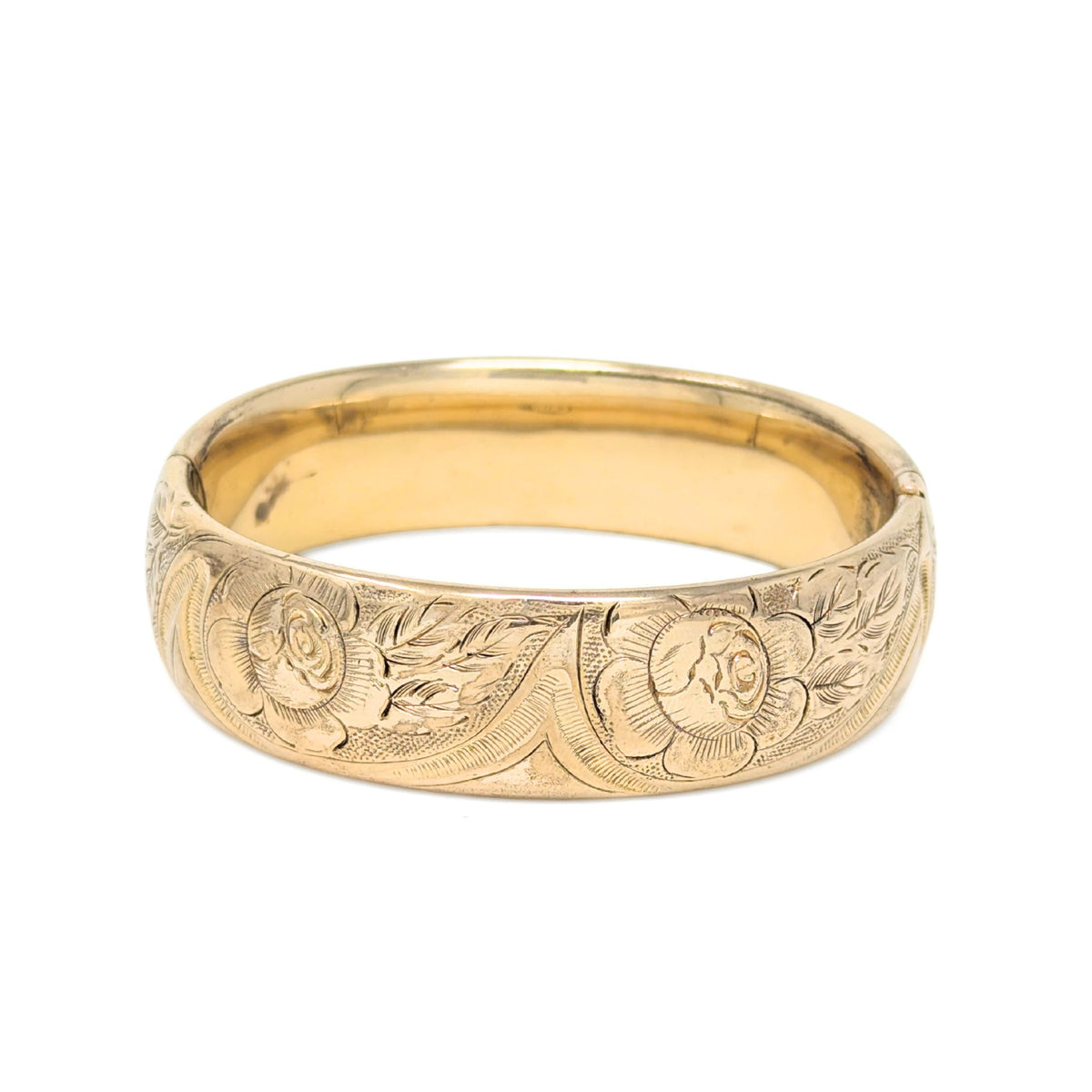 R.M. Co. Edwardian Gold Filled 18mm Repousse Hinged Bangle Bracelet