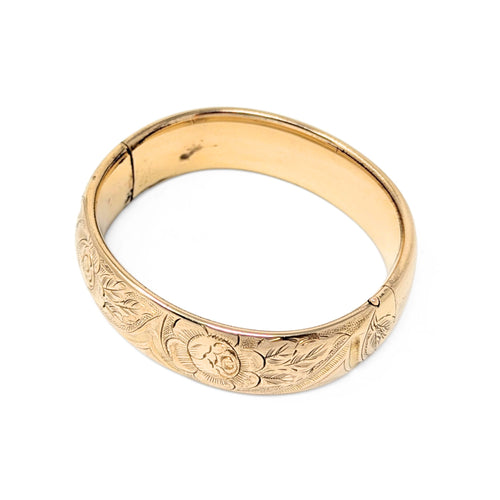 R.M. Co. Edwardian Gold Filled 18mm Repousse Hinged Bangle Bracelet